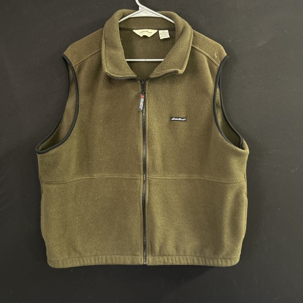 Eddie Bauer Men's Dark Gray Fleece Polartec Full Zip Vest Size L Dark Green
